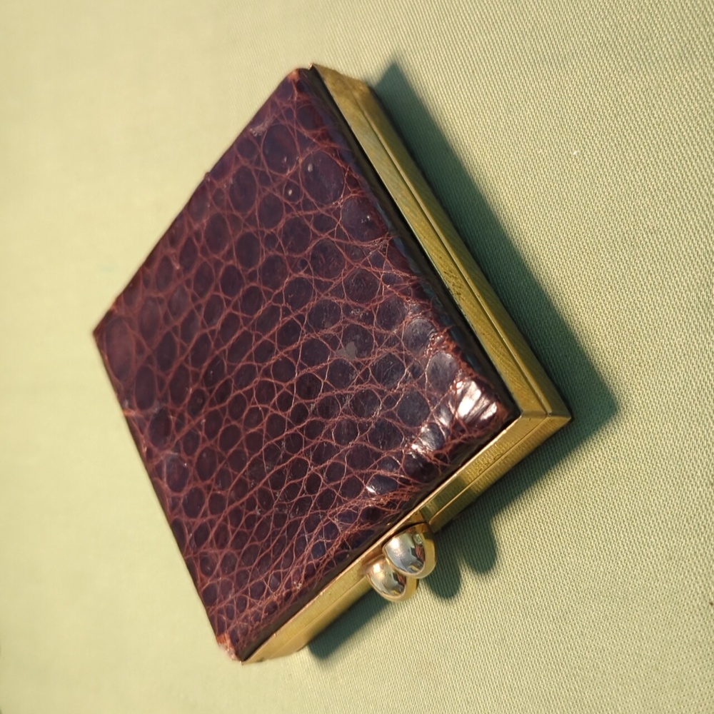 Vintage gold and alligator compact